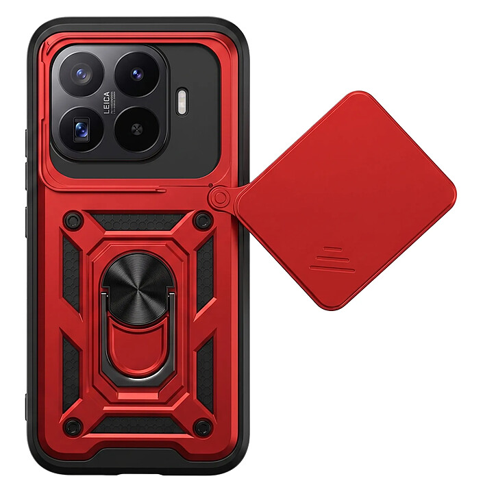 Mayaxess Coque pour Xiaomi 17T avec Cache Caméra Coulissant et Bague Magnétique Rouge