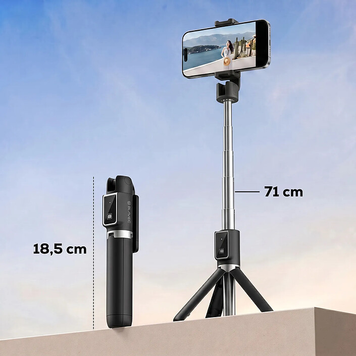Perche à Selfie pour Smartphone Trépied Extensible avec Télécommande Bluetooth Noir pas cher