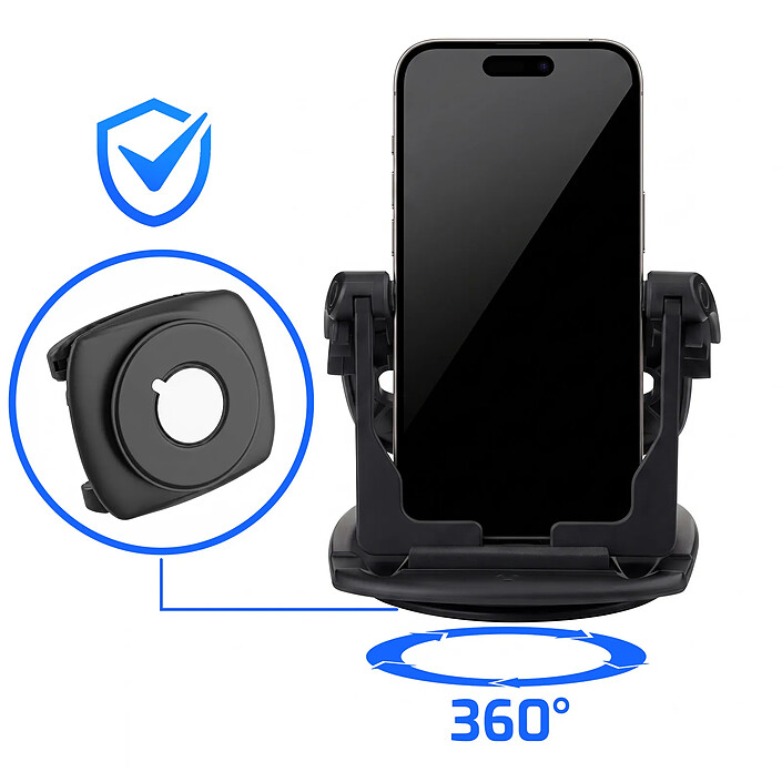 Avis Support Voiture Ventouse pour Smartphone sur Tableau de Bord Design Pliable Noir