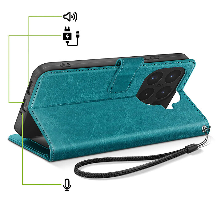 Acheter Mayaxess Étui Portefeuille pour Xiaomi 17T Pro avec Dragonne et Support Turquoise