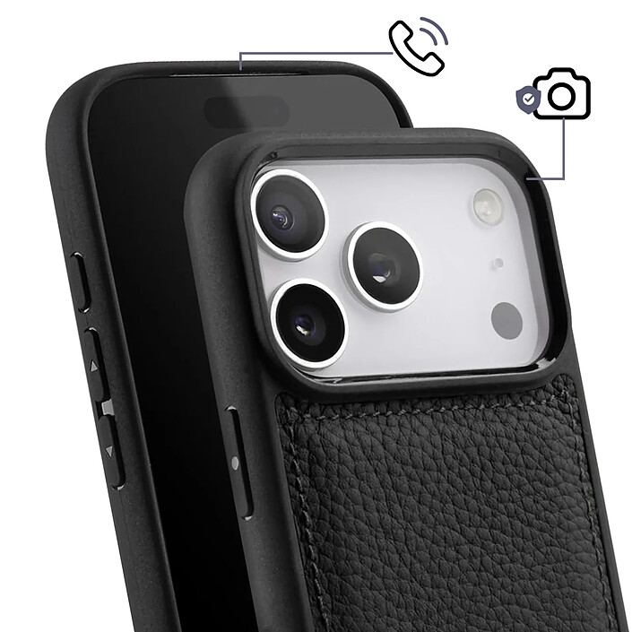 Avis Melkco Coque pour iPhone 17 Pro Renforcée en Cuir Grainé avec Bords Surélevés Noir