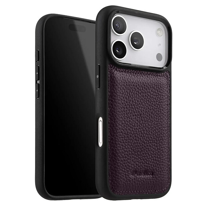 Melkco Coque pour iPhone 17 Pro Renforcée en Cuir Grainé avec Bords Surélevés Violet foncé