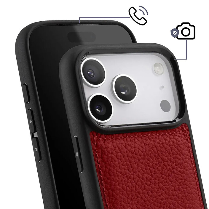 Avis Melkco Coque pour iPhone 17 Pro Renforcée en Cuir Grainé avec Bords Surélevés Rouge