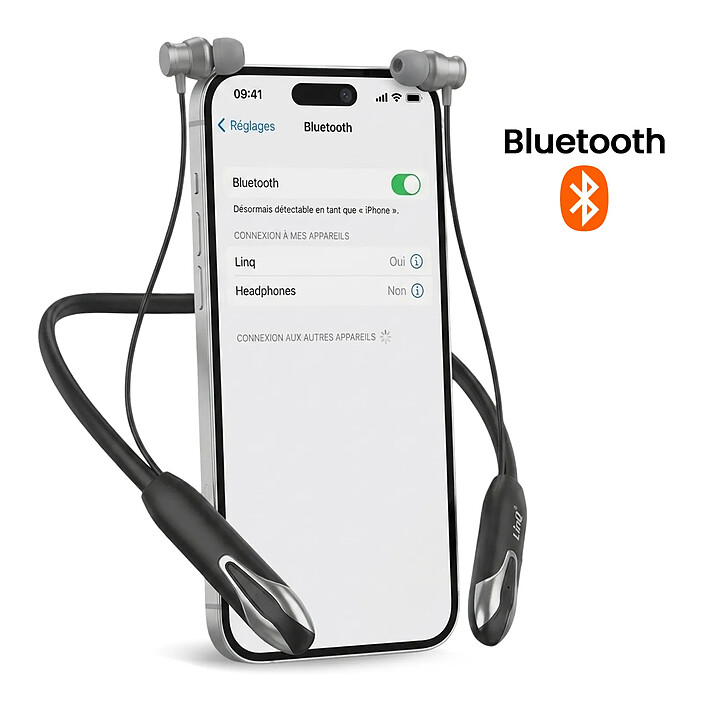 Acheter LinQ Écouteurs Sans Fil Bluetooth Sport Tour de Cou Magnétique Autonomie 24h Noir