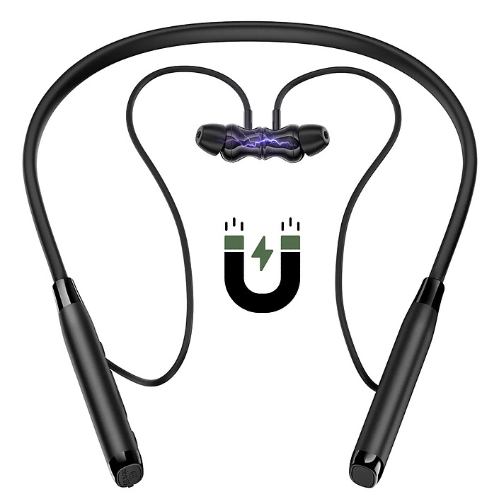 Acefast Écouteurs sans Fil Bluetooth avec Écran LED Étanche IPX4 / Tour de Cou Noir pas cher