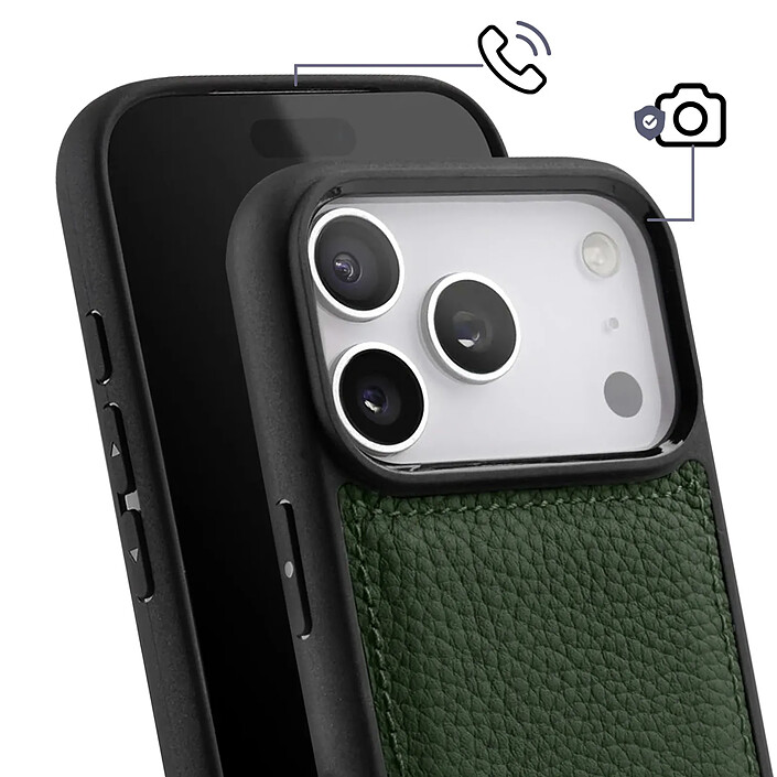 Avis Melkco Coque pour iPhone 17 Pro Renforcée en Cuir Grainé avec Bords Surélevés Vert foncé