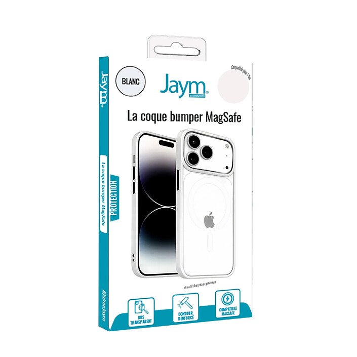 Jaym Coque Bumper pour iPhone 17 Pro Max Compatible MagSafe avec Contour Renforcé Blanc / Transparent pas cher
