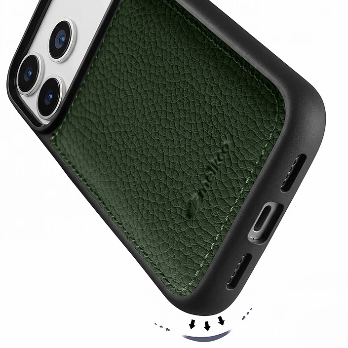 Acheter Melkco Coque pour iPhone 17 Pro Renforcée en Cuir Grainé avec Bords Surélevés Vert foncé