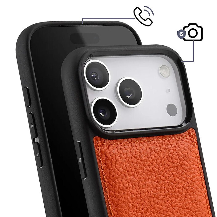 Avis Melkco Coque pour iPhone 17 Pro Renforcée en Cuir Grainé avec Bords Surélevés Orange