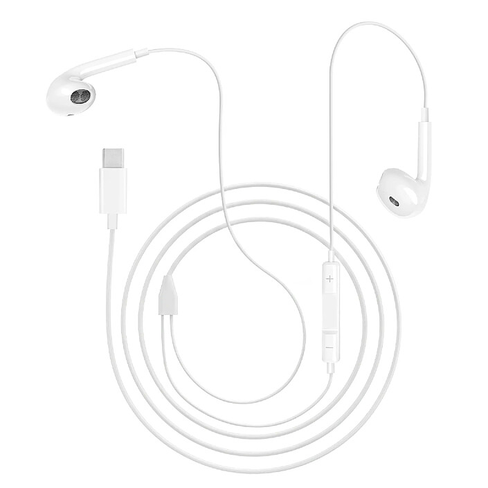 Maxlife Écouteurs Filaires USB-C 1.2m avec Télécommande et Micro Son Immersif Blanc