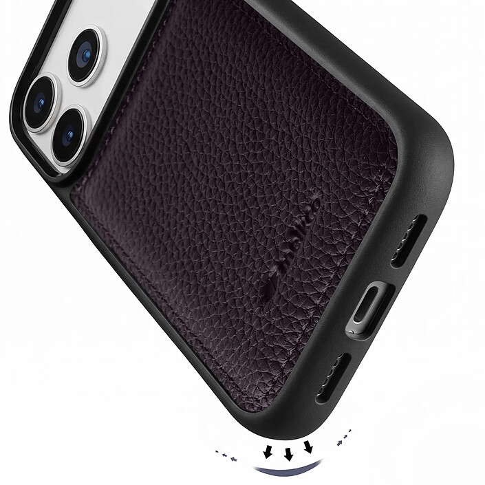 Acheter Melkco Coque pour iPhone 17 Pro Renforcée en Cuir Grainé avec Bords Surélevés Violet foncé