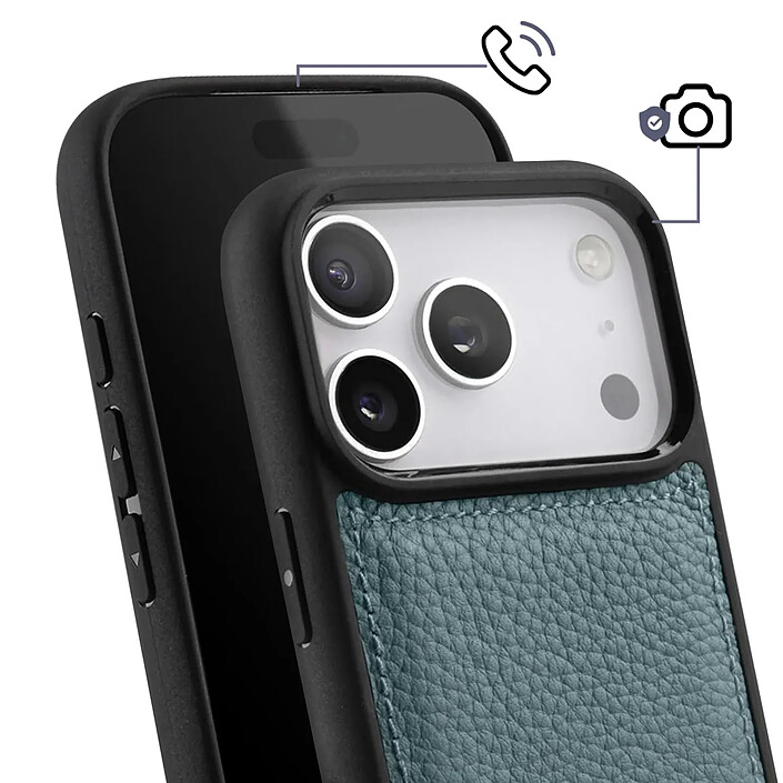Avis Melkco Coque pour iPhone 17 Pro Renforcée en Cuir Grainé avec Bords Surélevés Bleu