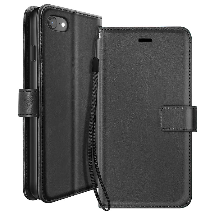 Mayaxess Etui Portefeuille pour iPhone SE 2020 / 2022 avec Dragonne et Support Vidéo Noir