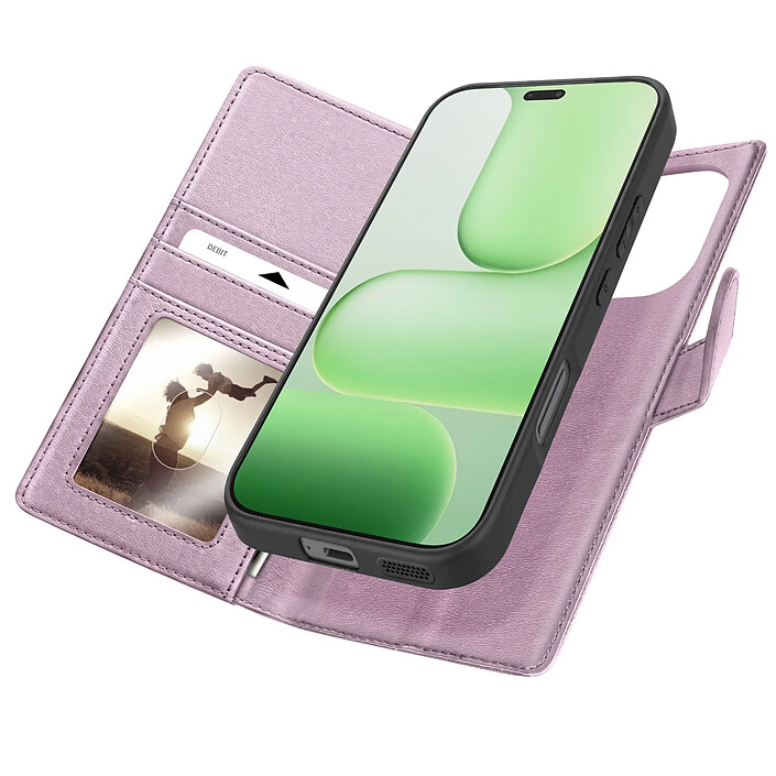Mayaxess Étui Portefeuille pour Honor 600 Lite Anti-RFID avec Coque Détachable Rose champagne