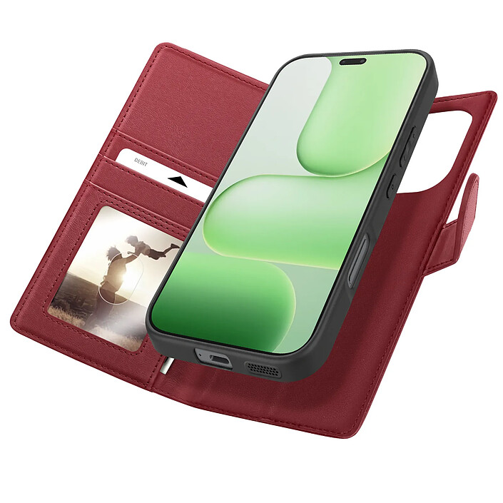 Mayaxess Étui Portefeuille pour Honor 600 Lite Protection Anti-RFID avec Coque Détachable Rouge