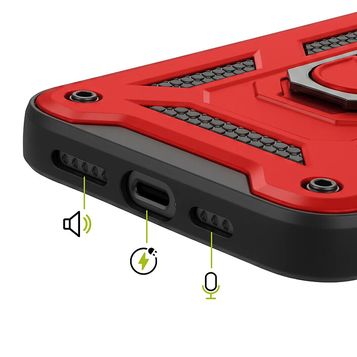 Acheter Mayaxess Coque Anneau pour iPhone 16e avec Cache Caméra Coulissant et Bague Magnétique Rouge / Noir