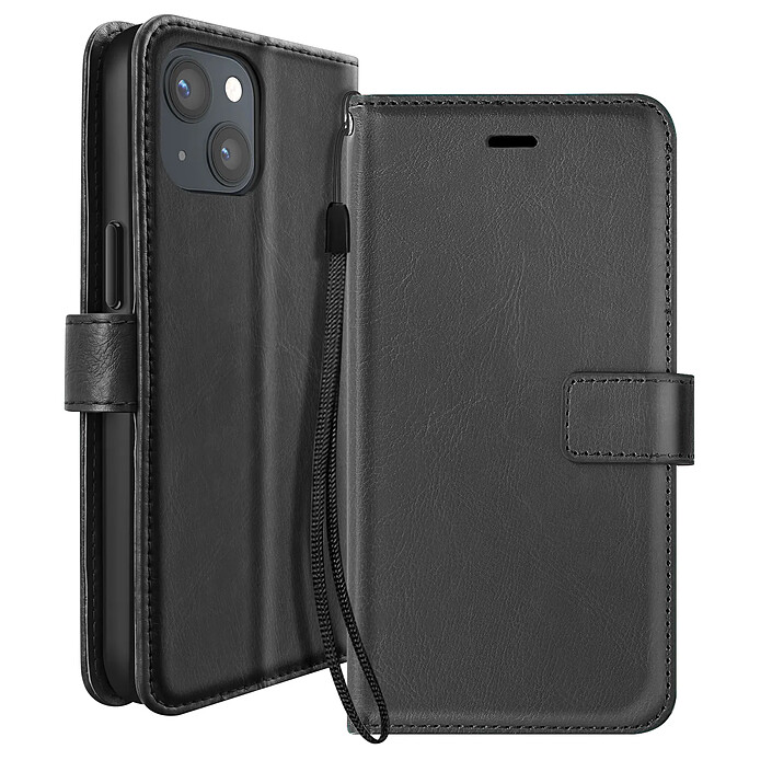 Mayaxess Etui Portefeuille pour iPhone 13 avec Dragonne et Support Vidéo Noir