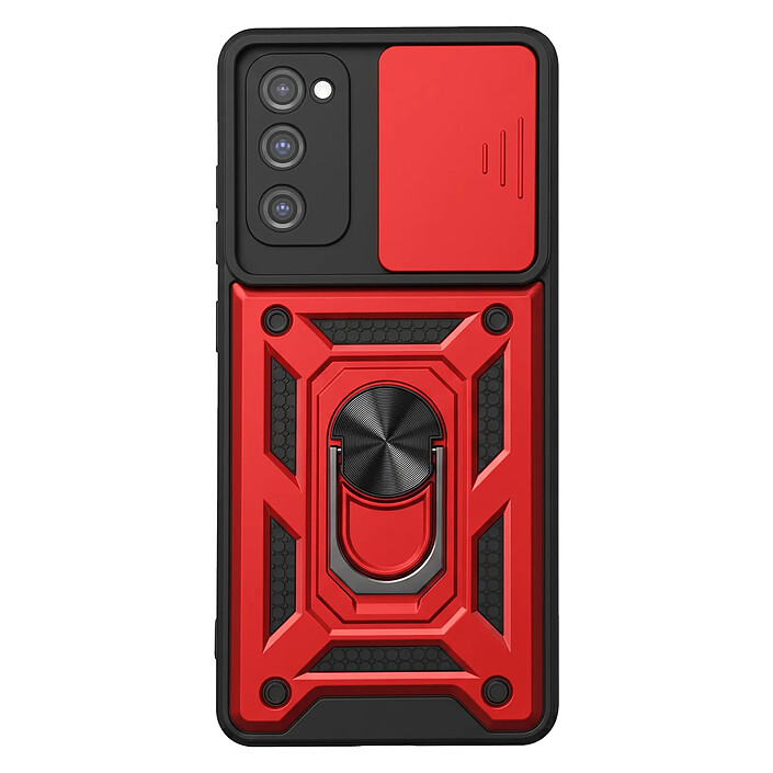 Mayaxess Coque Anneau pour Galaxy S20 FE avec Cache Caméra Coulissant et Bague Magnétique Rouge / Noir