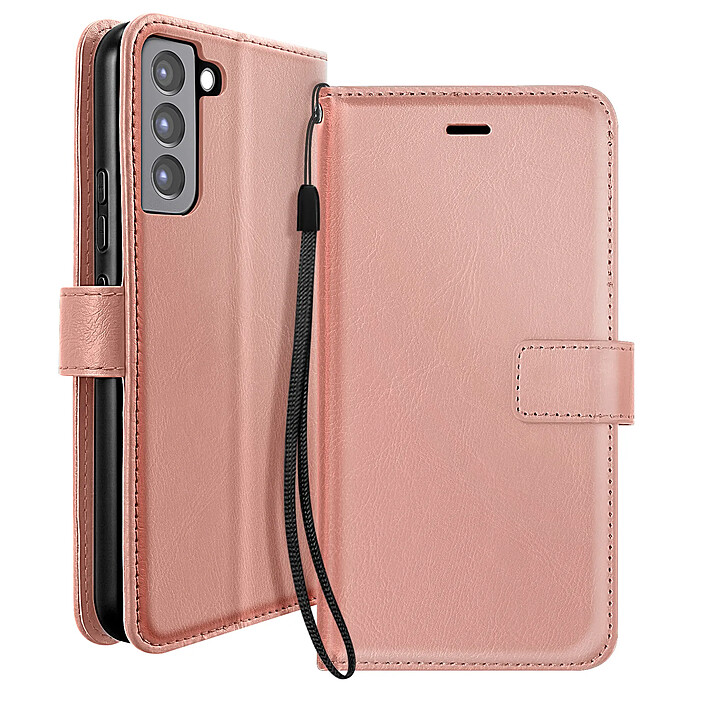 Mayaxess Étui Portefeuille pour Samsung Galaxy S21 avec Dragonne Rose gold