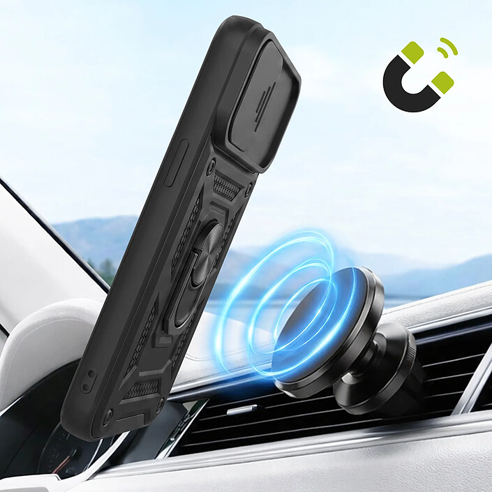 Mayaxess Coque pour iPhone 16e avec Cache Objectif Coulissant et Anneau Support Magnétique Noir pas cher