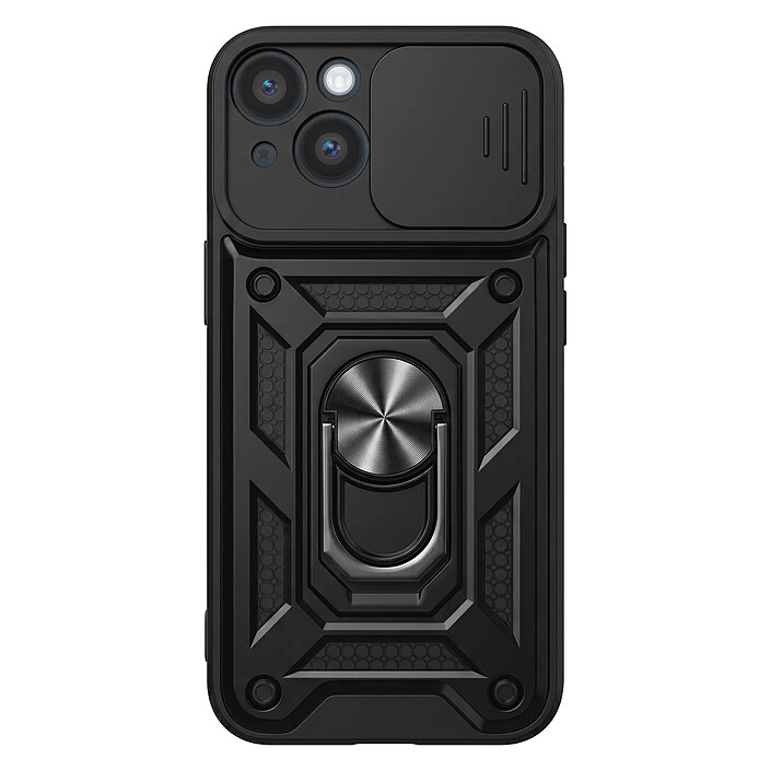 Mayaxess Coque pour iPhone 14 avec Cache Objectif Coulissant et Anneau Support Magnétique Noir