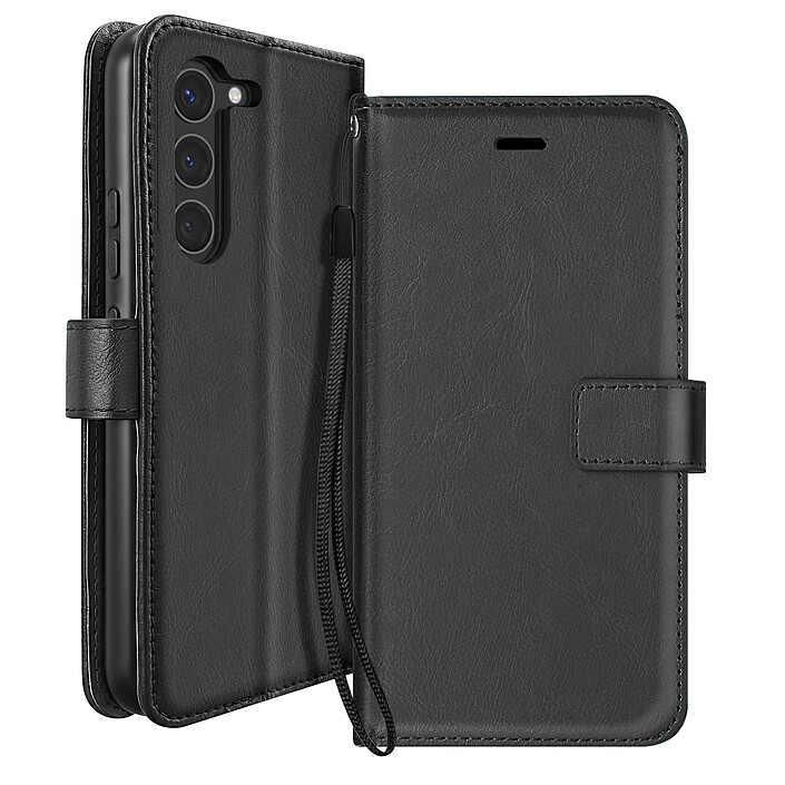 Mayaxess Etui Portefeuille pour Galaxy S23 avec Dragonne et Support Vidéo Noir