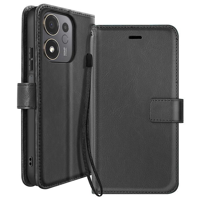 Mayaxess Etui Portefeuille pour Honor 600 avec Dragonne et Support Vidéo Noir