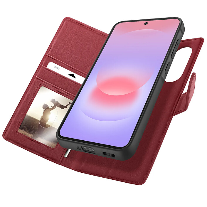 Mayaxess Étui Portefeuille pour Samsung Galaxy A37 Anti-RFID avec Coque Détachable Rouge