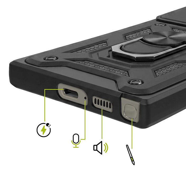 Acheter Mayaxess Coque pour Galaxy S23 Ultra avec Cache Caméra Coulissant et Bague Magnétique Noir