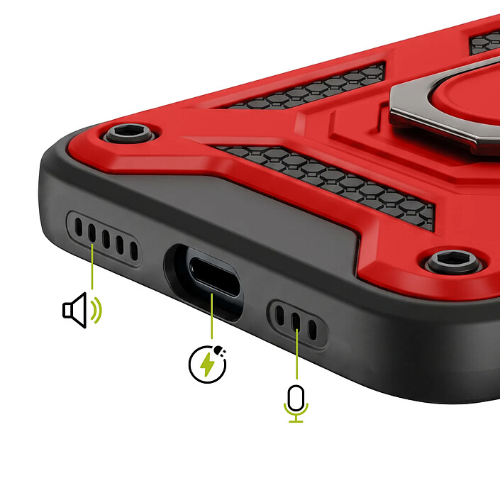 Acheter Mayaxess Coque Anneau pour iPhone 13 avec Cache Caméra Coulissant et Bague Magnétique Rouge / Noir