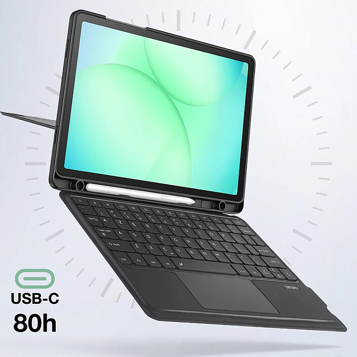 Dux Ducis Étui Clavier Bluetooth pour Galaxy Tab A11 Plus / A9 Plus Rétroéclairé Noir pas cher