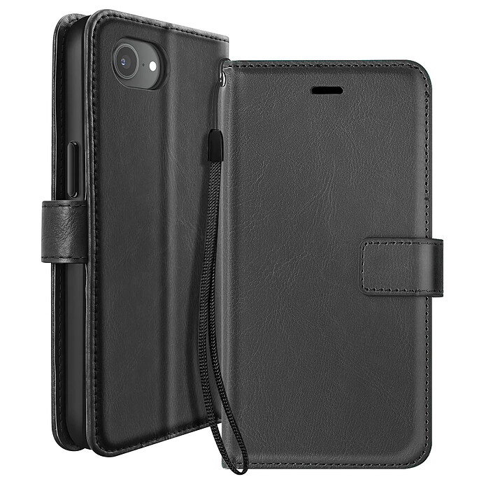 Mayaxess Etui Portefeuille pour iPhone 16e avec Dragonne et Support Vidéo Noir