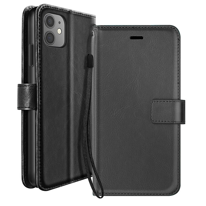Mayaxess Etui Portefeuille pour iPhone 11 avec Dragonne et Support Vidéo Noir