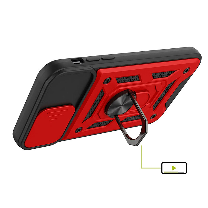 Avis Mayaxess Coque Anneau pour iPhone 11 avec Cache Caméra Coulissant et Bague Magnétique Rouge / Noir
