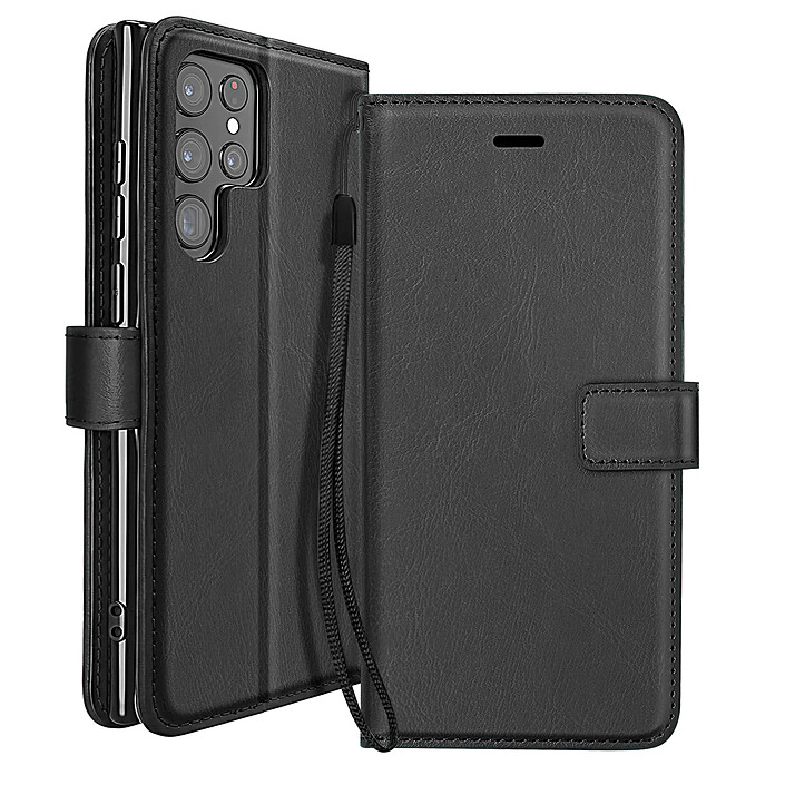 Mayaxess Etui Portefeuille pour Galaxy S22 Ultra avec Dragonne et Support Vidéo Noir