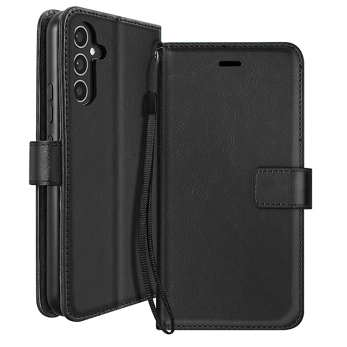 Mayaxess Etui Portefeuille pour Galaxy A34 5G avec Dragonne et Support Vidéo Noir
