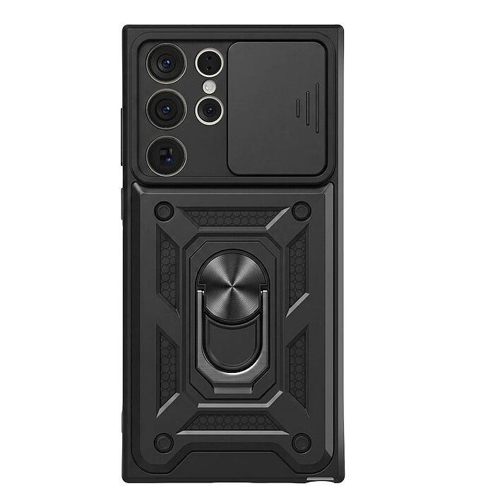 Mayaxess Coque pour Galaxy S23 Ultra avec Cache Caméra Coulissant et Bague Magnétique Noir