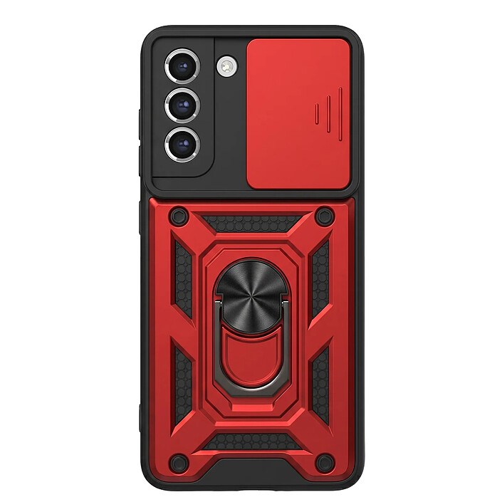 Mayaxess Coque pour Galaxy S21 FE avec Cache Caméra Coulissant et Bague Magnétique Rouge