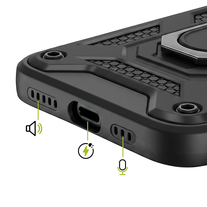 Acheter Mayaxess Coque pour iPhone 13 avec Cache Objectif Coulissant et Anneau Support Magnétique Noir