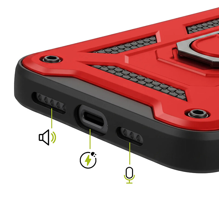 Acheter Mayaxess Coque pour iPhone 15 Pro Max avec Cache Caméra Coulissant et Bague Magnétique Rouge / Noir