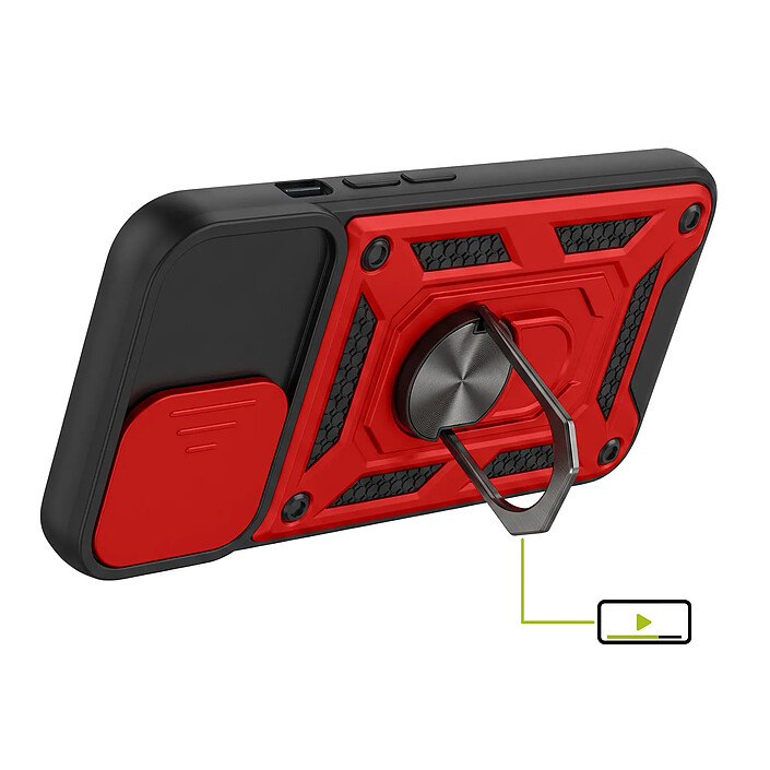 Avis Mayaxess Coque Anneau pour iPhone 13 avec Cache Caméra Coulissant et Bague Magnétique Rouge / Noir