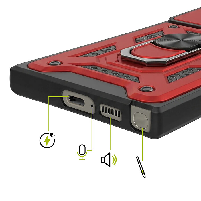 Acheter Mayaxess Coque pour Galaxy S23 Ultra avec Cache Caméra Coulissant et Bague Magnétique Rouge