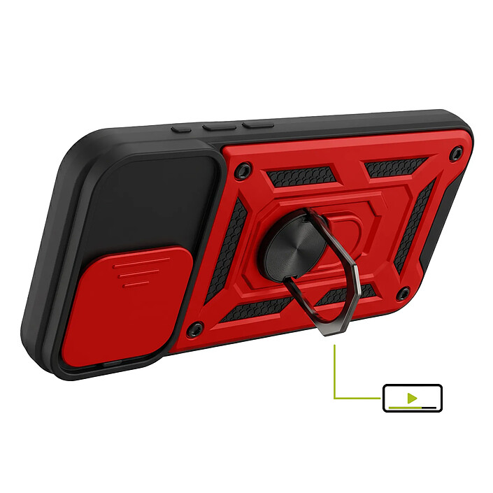 Avis Mayaxess Coque pour iPhone 15 Pro Max avec Cache Caméra Coulissant et Bague Magnétique Rouge / Noir