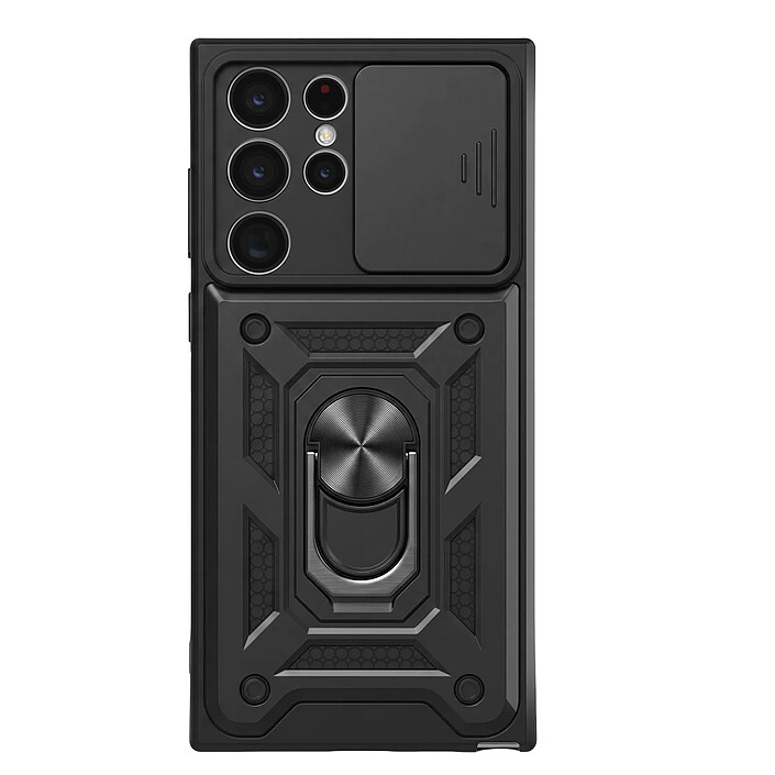Mayaxess Coque pour Galaxy S22 Ultra avec Cache Caméra Coulissant et Bague Magnétique Noir