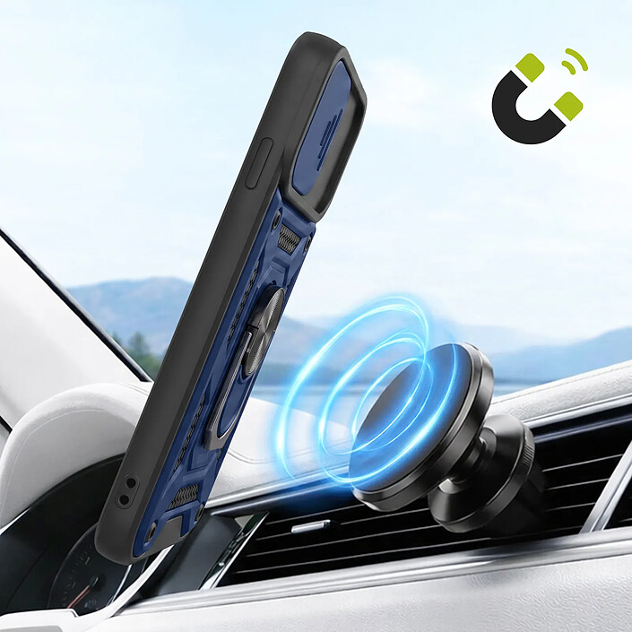 Mayaxess Coque pour iPhone SE 2022 / SE 2020 / 8 / 7 avec Anneau Magnétique Rotatif et Cache Caméra Coulissant Bleu nuit pas cher