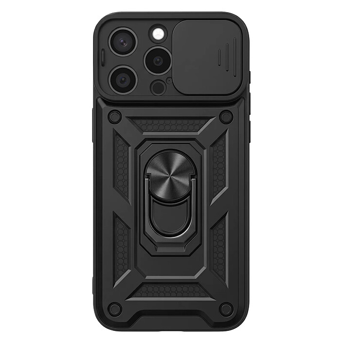 Mayaxess Coque pour iPhone 15 Pro Max avec Cache Objectif Coulissant et Anneau Support Magnétique Noir
