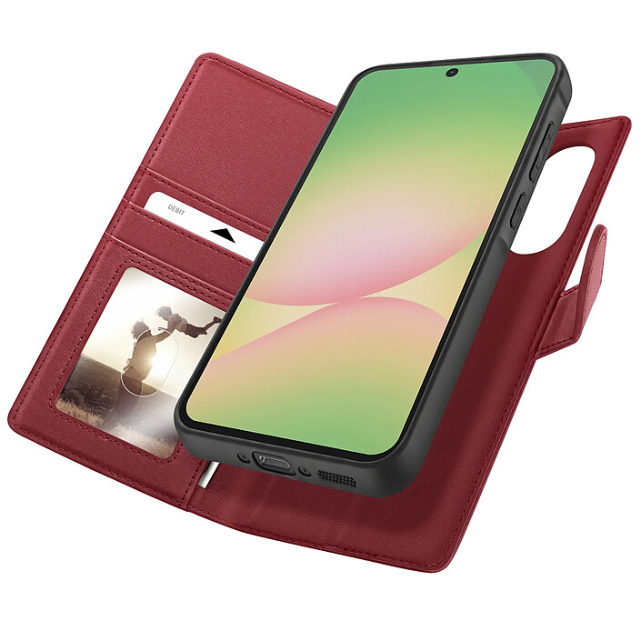 Mayaxess Étui Portefeuille pour Samsung Galaxy A56 Anti-RFID avec Coque Détachable Rouge