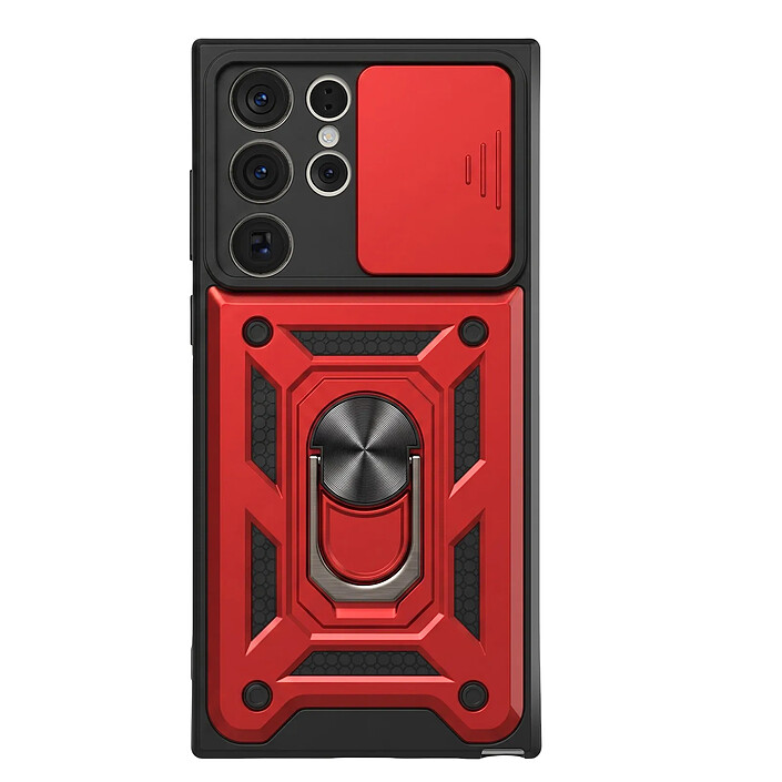 Mayaxess Coque pour Galaxy S23 Ultra avec Cache Caméra Coulissant et Bague Magnétique Rouge