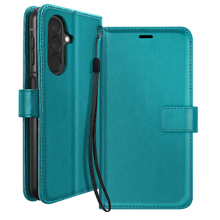 Mayaxess Étui Portefeuille pour Galaxy A27 avec Support Vidéo et Dragonne Turquoise