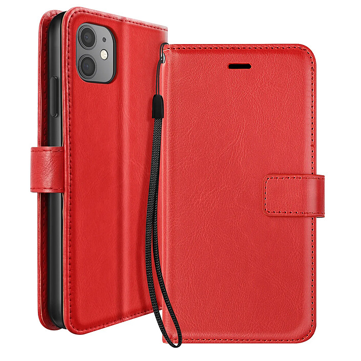 Mayaxess Étui Portefeuille pour iPhone 11 avec Dragonne et Support Vidéo Rouge